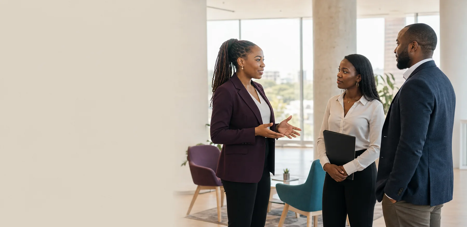 A Double M recruitment consultant speaking with a candidate and employer